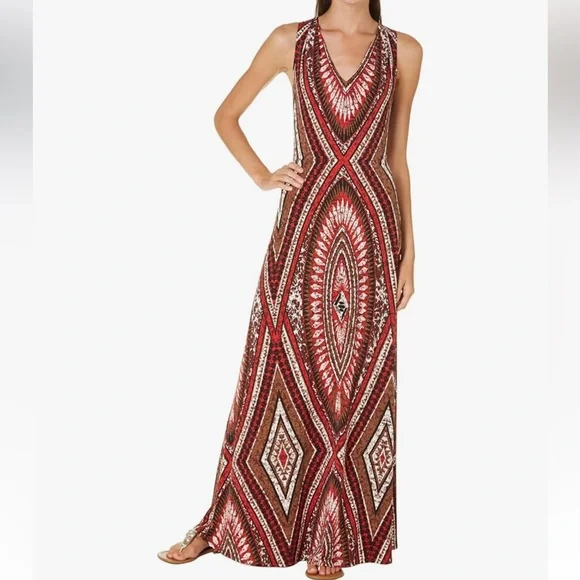 London Times Maxi Dress Tribal Boho - size 4 - Picture 1 of 9